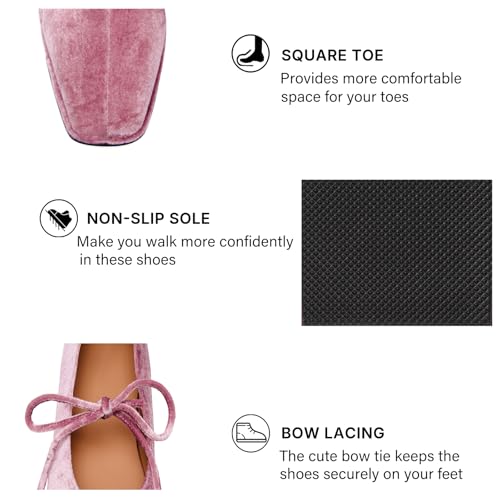 Image of Lace up Ballet Flats Women Square Toe Mary Jane Flats Bow Slip On Comfortable Ballerina Shoes