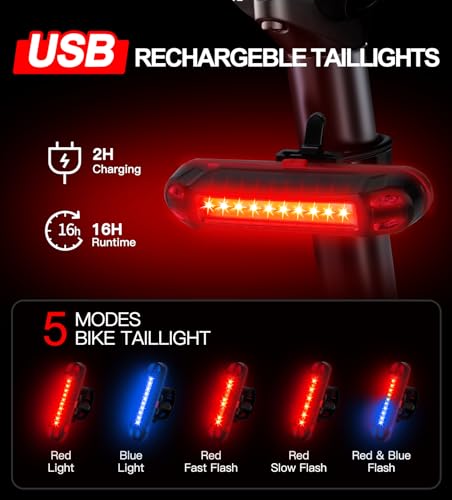 image for AOZOY Bike Lights Bicycle Headlight Taillight - 9500Lumens 4LED 6000mA