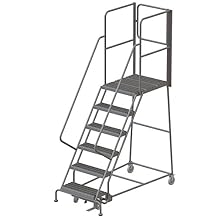 Tri-Arc RWSR106242-XR 6-Step Gateway Rear-Exit Steel Rolling Ladder with 30" Deep Top Platform, Grip Strut Tread with Handrails, 24" Wide Steps
