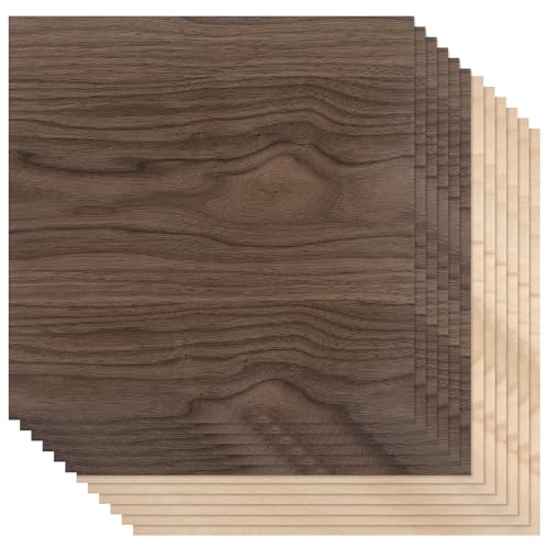 Boao 12 Pcs Wood Veneer Sheets 12 x 12 for Door Panel, Maple, Walnut