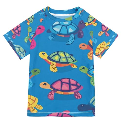 Jucciaco Boys Swing Shirts Turtle Sea Cartoon Graphic Rashguard Short Sleeve Kids T-Shirts Sun UPF 50+