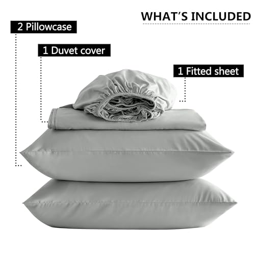 Warm Bedding Set and Fitted Sheet 110GSM 4 Pieces Brushed Microfiber with 1 Duvet Cover 2 Pillowcases and 1 Fitted Sheet (4 PCS Double, Light Grey)