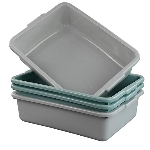 Yubine Plastic Rectangle Dish Tubs, New Version Commercial Tote Boxes. 4-Pack (14.85 x 10.8 4.1)