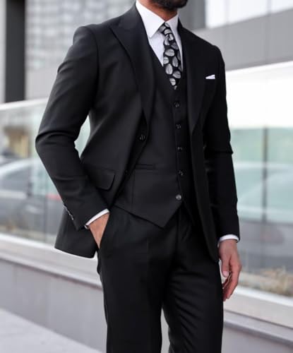 Mens Suits Slim Fit 3 Pieces Formal Wedding Tuxedos Jacket Pants Set Two Button Casual Business Suits3