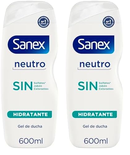 Gel de Ducha Sanex Neutro Hidratante 600 ml | con ingredientes esenciales | 0% sulfatos*, 0% jabón y 0% colorantes | para todo tipo de piel | hidratación duradera | tecnología triple acción