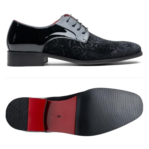 Jousen Mens Dress Shoes Velvet Tuxedo Shoes for Men Faux Patent Leather Oxford Shoes Classic Formal Lace-up Black Dress Shoes(AMY9090 Black 8) by Jousen - Used condition - Image 5