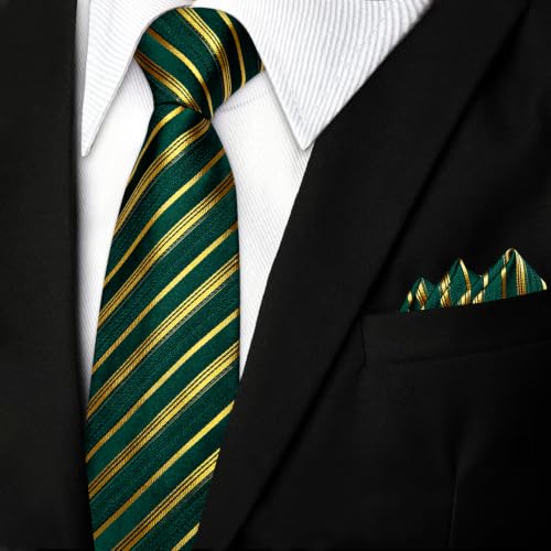 Image of DiBanGu Mens Silk Tie Formal Striped Necktie and Pocket Square
