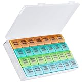 Monthly Pill Organizer, 28 Day Pill Box 1 Time a Day with Dust-Proof Case, Large 4 Weeks a Month Pill Case Container, Daily Vitamin Case Box for Pills/Medicine/Fish Oil/Supplements（Clear Colorful）