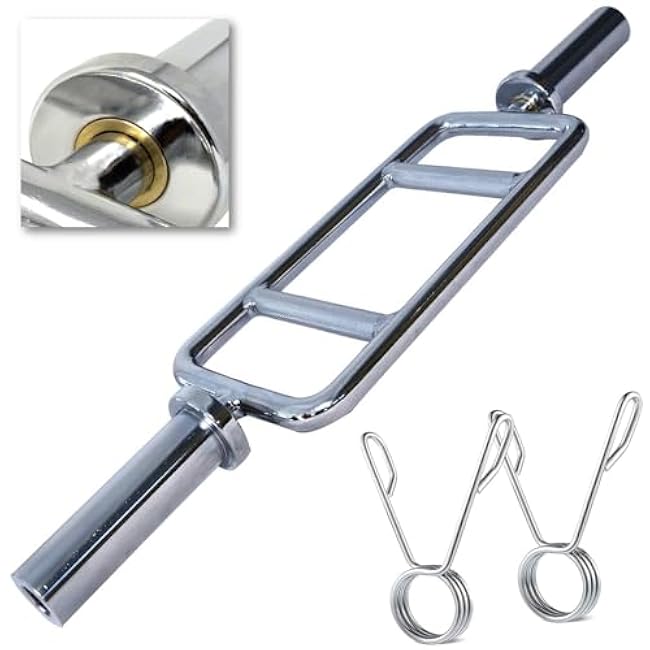 FITNESS MANIAC 34 Barbell Solid Olympic Chrome Tricep Hammer Curl Fitness Gym Weight Bar Home Gym Weightlifting Exercise Training Bars Powerlifting 34 Inches