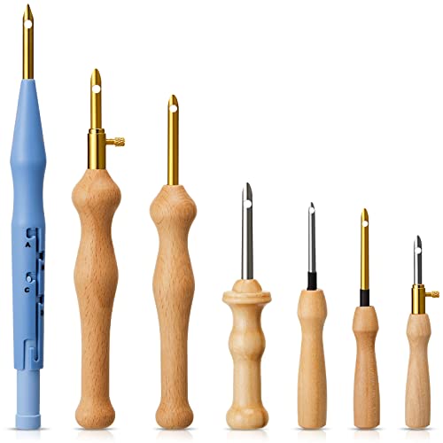 Lasnten 7 Pcs Embroidery Punch Needle Yarn Sewing Wooden Handle Punch Needle Embroidery Pen Rug Hooking Tool For Diy Stitching Craft Embellishment #TOP8
