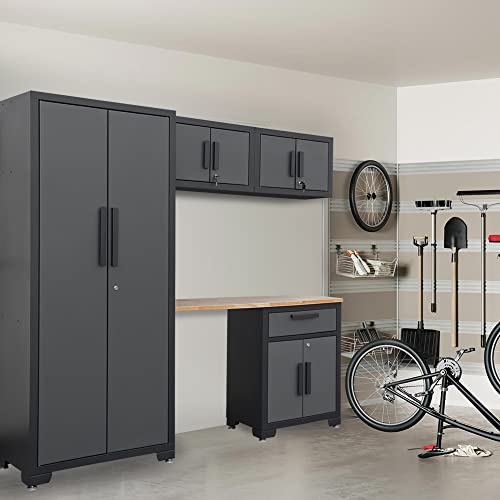 Torin Agpzc30121002B 5 Piece Garage Storage Cabinet Set: Workshop Tool Organizer Chest With Lockers, Shelves And Wood Workbench, Black/Grey #TOP6