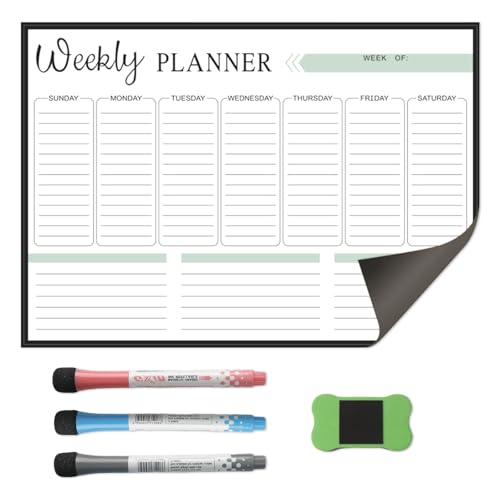 Planificador semanal magnético lavable para frigorífico, planificador familiar, planificador de comidas, lista de tareas de trabajo, planificador del hogar con 3 colores bolígrafos y borradores