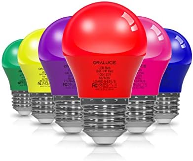 ORALUCE 6 Colors Porch Light Bulb 40 Watt Equivalent,A15 LED Bulbs for Halloween Christmas Party Decoration and Lighting,Colored Light Bulb with E26 Base,5W 450LM Non-Dimmable,6 Pack.