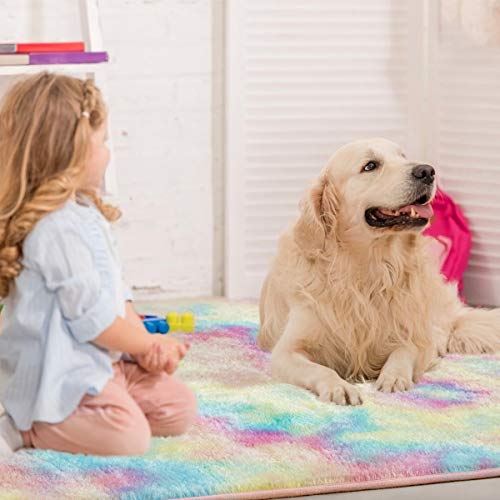 Maxsoft Furry Kids Rainbow Rugs, Colorful Area Rug For Girls Bedroom, Nursery, Play Room, Fuzzy Carpet For Living Room, Kids Room, Cute (3X5 Feet) #TOP5
