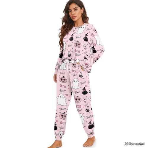 Image of Women's Pajamas Set Soft 2 Piece Loungewear Long Sleeve Pj Set Matching Sleepwear with Pockets for Women Plus Size