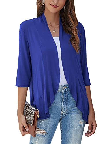 Image of Bluetime Women Casual Lightweight Open Front Cardigans Soft Draped Ruffles 3 /4 Sleeve Cardigan (S-3XL)