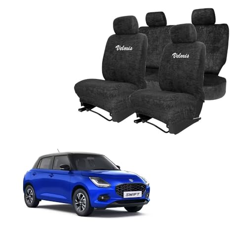 Image of Cotton Towel Readymade Towel Car Seat Cover for Maruti Swift (Old) 5-Seater (Black),Front and Rear Protection, 6 piece Set
