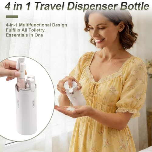 Image of 4 in 1 Travel Pump Dispenser Bottle, 30ml, 4 Pack Leakproof Pump Containers with Measuring Scale and Label Stickers, Portable Bottles for Toiletries, Shower and Travel, Green