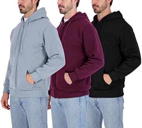 3 Pack: Men’s Track Fleece Long Sleeve Full Zip Up Hoodie Track Windbreaker Workout Running Jacket Fleece Sports Casual Outdoor Hiking Performance Active Gym Athletic Pullover Sweatshirt Set 8, 3XL