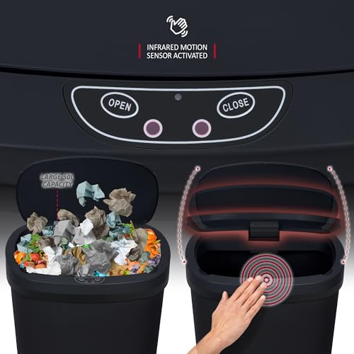 NETTA 50L Sensor Bin for Kitchen - Large Touch-Free Automatic Motion Sensor Waste Rubbish Bin, Dustbin, Trash Can 50 Litre - Black - Image 3