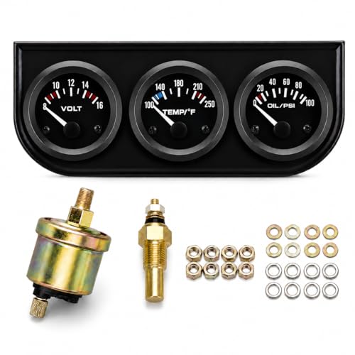 LAGWIUY 2' 52mm Triple Gauge Set, Oil Pressure Gauge, Water Temp Gauge and Voltmeter, 3 in 1 Automotive Gauge Kit for 12V Car Truck Boat Marine, White Pointer