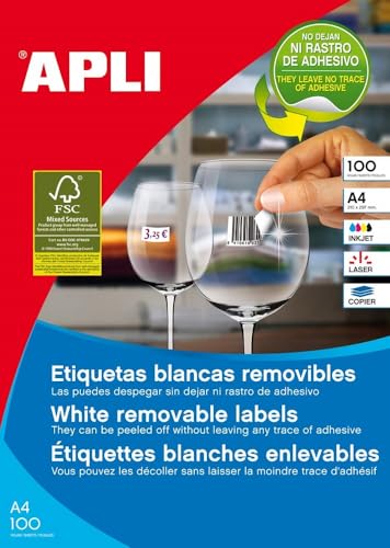 Étiquettes amovibles A4 blanches pour impression laser et jet encre