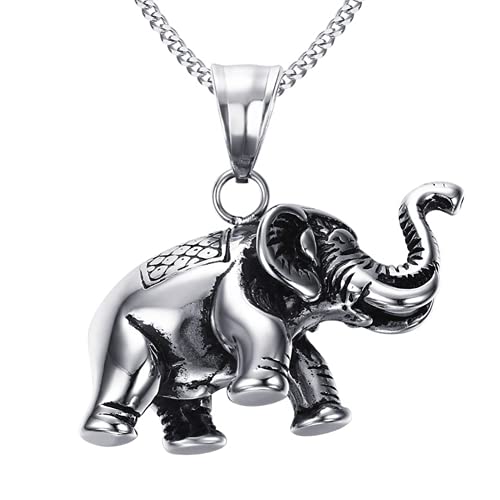 MZC Jewelry Lucky Elephant Pendant Necklace Stainless Steel Good Luck