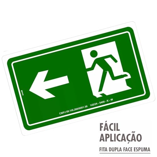 Placa Sinalização S2 Emergência Saída à Esquerda Fotoluminescente