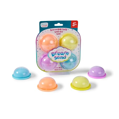 Chuckle & Roar Dream Sand 4-Color Sensory Sand Set – Super Soft Smooth Moldable Sand, Never Dries Out, No Residue, Gluten-Free, Includes Storage Containers – On-the-Go Sensory Play for Kids Ages 3+