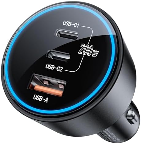 ROADRESS Cargador de Auto 200W, Dual PD 100W USB-C