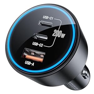 USB C Car Charger Fast Charging 200W, Dual PD 100W Type C Car Charger, PD3.0/QC4.0/PPS Cigarette Lighter Adapter for iPhone 16/15/14/13/12, Galaxy S22/S21 Ultra, MacBook, Laptop etc