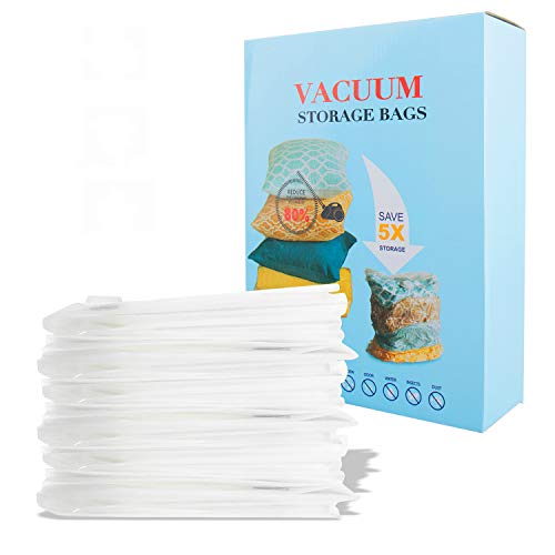 Aship Vacuum Storage Bags-80% Space Saver Multiple Sizes Double-Zip Seal Reusable Compression Storage Bags for Clothes Blankets Duvets Pillows Comforters Travel(8 Pack)
