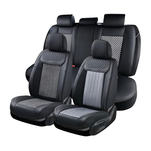 Image of Coverado Leather Seat Covers for Car, Waterproof Car Seat Covers Full Set, 2 in 1 Conversions Car Seat Cover Protector Car Accessories Universal Fit for Most Cars SUVs and Trucks (Black&Gray)
