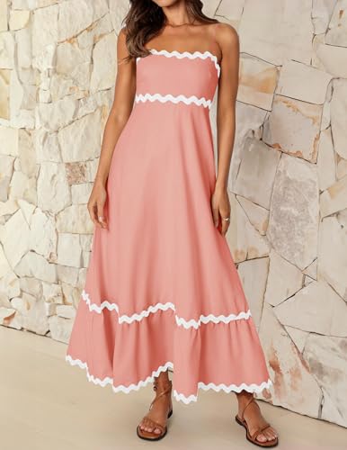 Image of ZESICA Women's 2026 Summer Spaghetti Straps Sleeveless Backless Sundress Flowy Smocked Lace Swing A Line Midi Dress