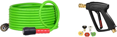 YAMATIC Manguera de lavado a presión súper flexible de 25 pies y pistola corta para lavadora de alta presión con entrada y puntas M22-0.551 in