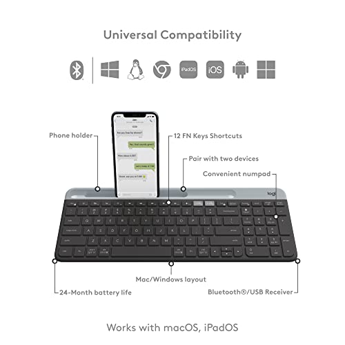 Get Best Logitech K580 Slim MultiDevice Wireless Keyboard Bluetooth/Receiver, Compact, Easy
