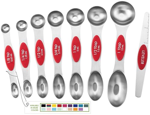 Image of Spring Chef Stainless Steel Magnetic Measuring Spoons Set of 8, Red