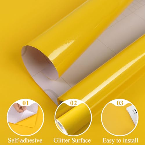 TANONE Yellow Peel and Stick Wallpaper Self Adhesive Vinyl Decorative Film for Wallcovering Kitchen Countertops Cabinets Wardrobe (15.8' X 78.8')