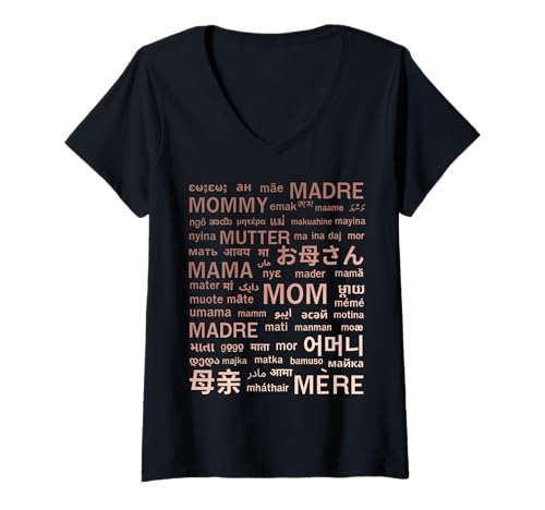 Femme Mommy of Many Languages Awesome Mother's Day Birthday Women T-Shirt avec Col en V