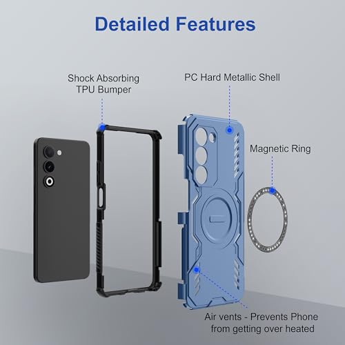 Image of Zapcase Back Case Cover for Oppo A5 5G | Magnetic Case with Built-in Metal Ring | Supports MagSafe Charger, Wallet & Car Mount | Shockproof Hybrid PC + TPU | Blue