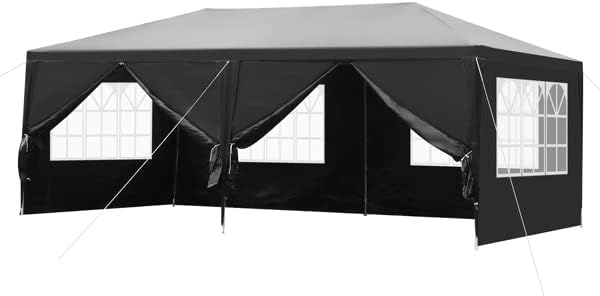 10'x20' Outdoor Party Tent with 6 Removable Sidewalls, Waterproof Canopy Patio Wedding Gazebo, Black