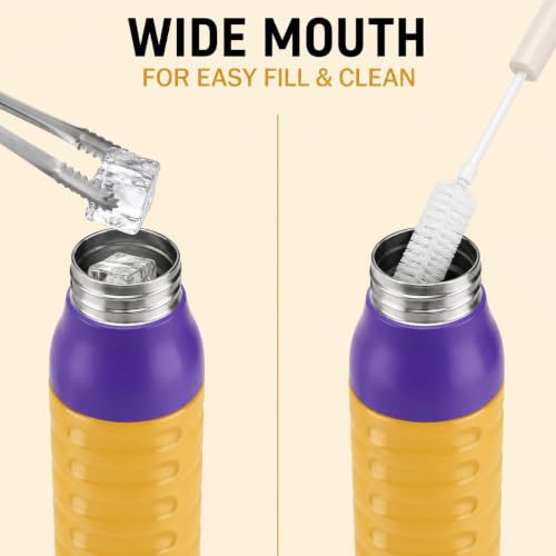 Image of CELLO Puro Steel-X Delta 900 PU Insulated Water Bottle for Office 705 ml Yellow | Wide Mouth Easy to Carry with Strap Leak Proof Flip Top Lid Inner Steel Water Bottle for School Kids, College & Travel