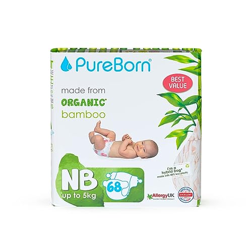 PureBorn Organic Natural Bamboo Baby Disposable Diapers-NB Size by Fratelli |Upto 5 Kg|68 Pcs|Assorted Print|Premium Super Soft| Maximum Leakage Protection|Eco Friendly Nappies|New Born Essentials NB-68s