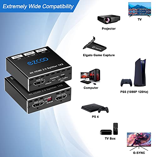4K Hdmi Splitter 1X2 Hdr D-O-L-B-Y Vision Atmos Down Scaler - Hdmi Scaler 4K 1080P Sync,4K 60Hz 4:4:4 Hdmi Splitter 1 In 2 Out Hdcp2.2, Edid 4K5.1/4K7.1/ Copy, For Game Xbox Ps5 1080P120Hz Roku Sp12H2 #TOP6