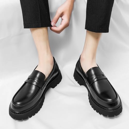 Lymphvity Platform Chunky Heel Loafers for Men Round Toe Slip-on Penny Shoes Casual Comfort Block Heel Dress Shoes4