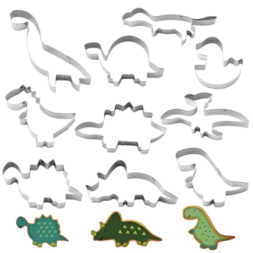 10 Stück Dino Ausstecher Set Edelstahl Dino Ausstechform Dinosaurier Brot Ausstecher für Kinder Ausstechformen Groß Keksausstecher DIY Plätzchenausstecher für Fondant Kekse Torten Deko