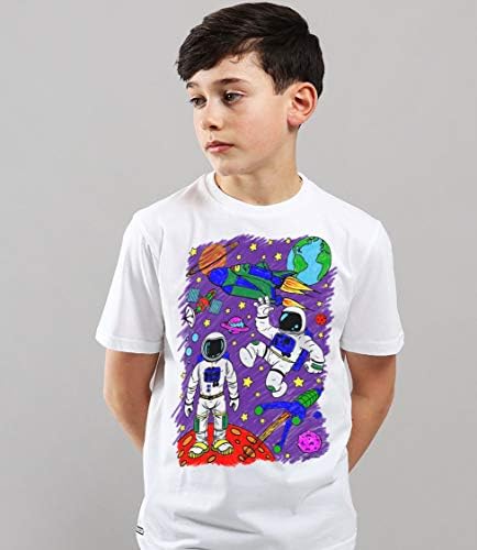 Splat Planet Colour-in Space Man and Space Rocket T-Shirt with 10 Non-Toxic Washable Magic Pens - Colour Your Own, Colour-in and Wash Out T-Shirt (5-6 Years) White