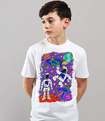 Image of Splat Planet Colour-in Space Man and Space Rocket T-Shirt with 10 Non-Toxic Washable Magic Pens - Colour Your Own, Colour-in and Wash Out T-Shirt