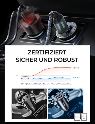 AINOPE 24W Zigarettenanzünder USB, [Mini Metall] 12V USB Adapter Auto Ladegerät, 4.8A Car Charger Steckdose Auto Handy Ladegerät für iPhone 17 Air, Galaxy S25, iPad Pro, Huawei, Xiaomi und mehr