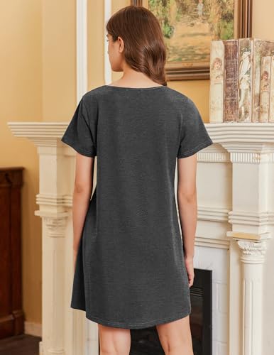 Image of Ekouaer Nightgowns for Women Cotton Sleepshirts Short Sleeve Nightshirt Tshirt Night Gown Casual Sleepdress Comfy Nightdress
